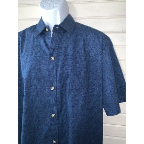 TWO PADDLES Sz LARGE 100% Cotton Blue Subtle Print Hawaiian Shirt EUC - Picture 1 of 9